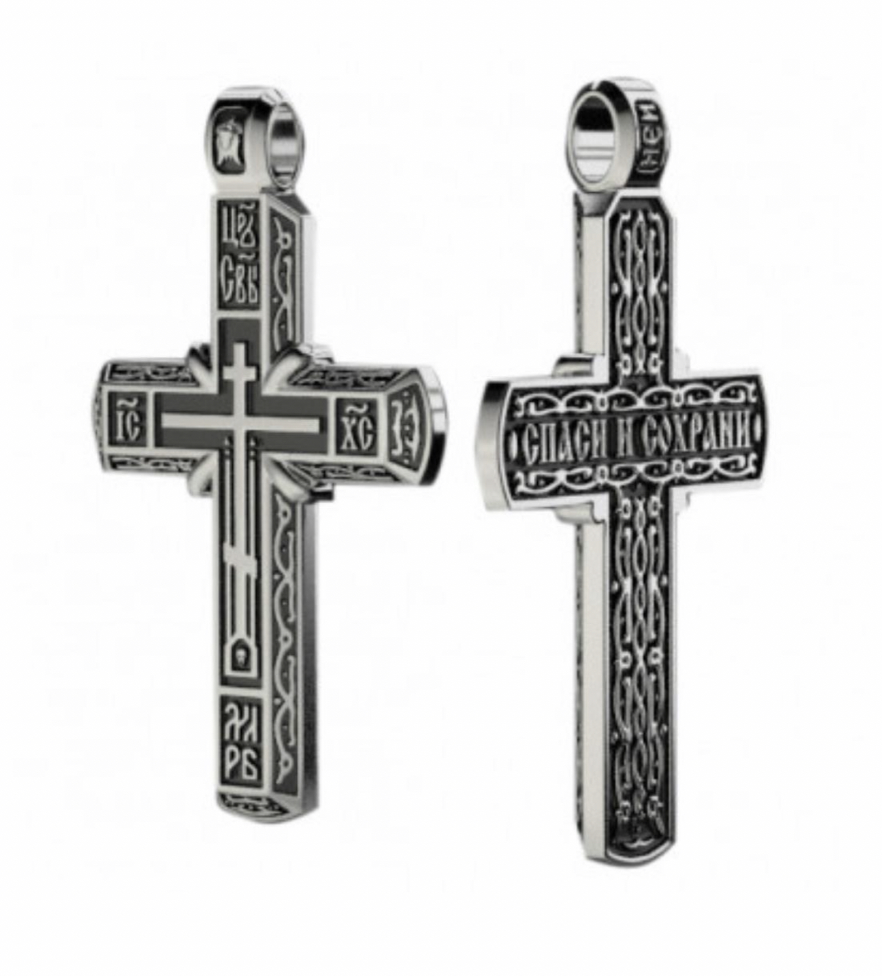 Православный крест с чёрным родием из платины 950 пробы