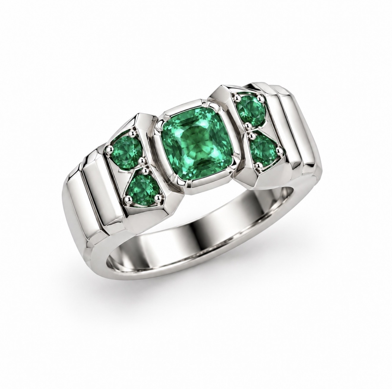 Мужское кольцо с изумрудами(1,00 ct.)из платины 950 пробы