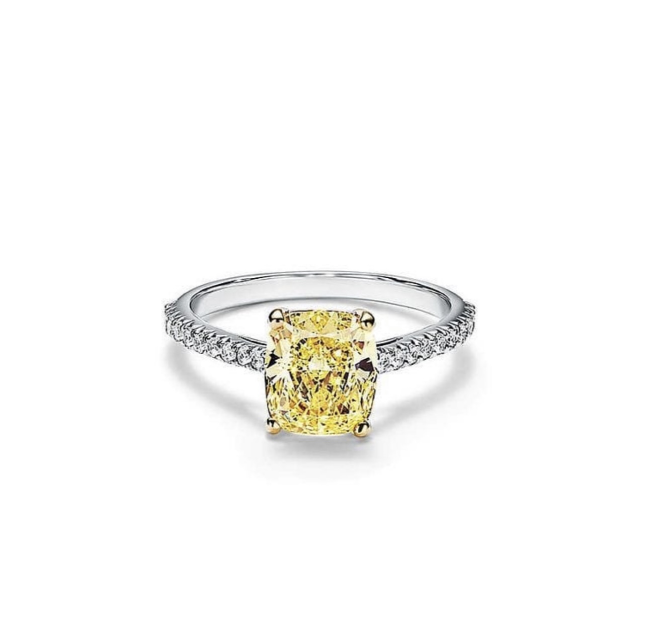 Кольцо с жёлтым бриллиантом огранки «Кушон»(1,0 ct.) из платины 