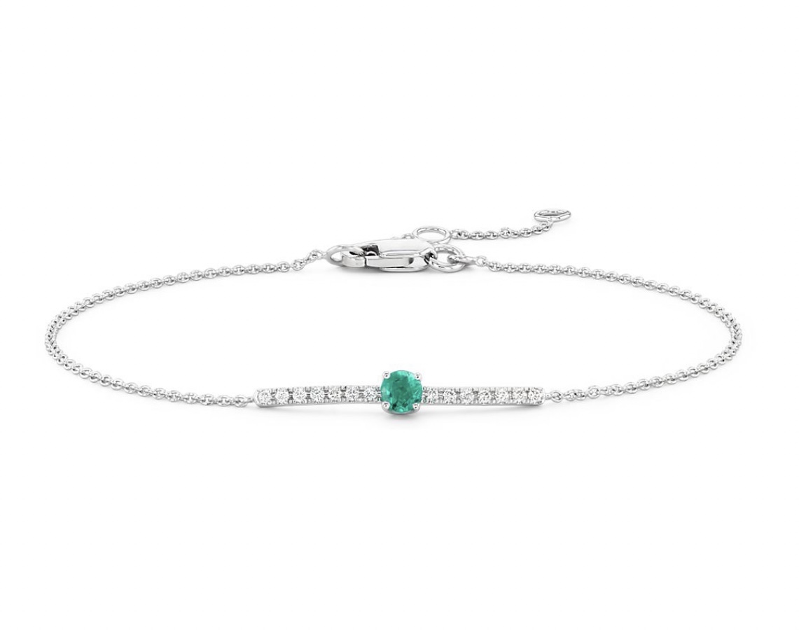 Браслет с изумрудом(0,10 ct.) и бриллиантами(0,06 ct.) из платины