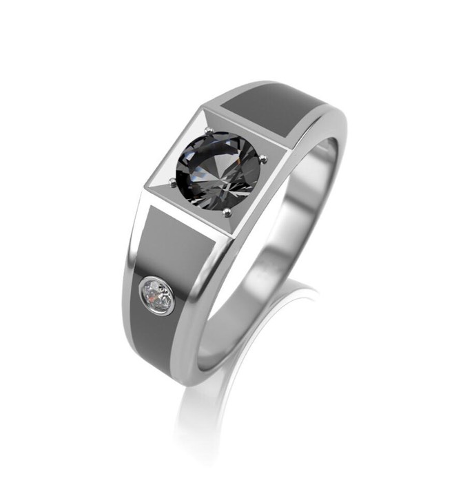 Мужское кольцо с чёрным бриллиантом(1,0 ct.) из платины 950 пробы Купить в Москве
