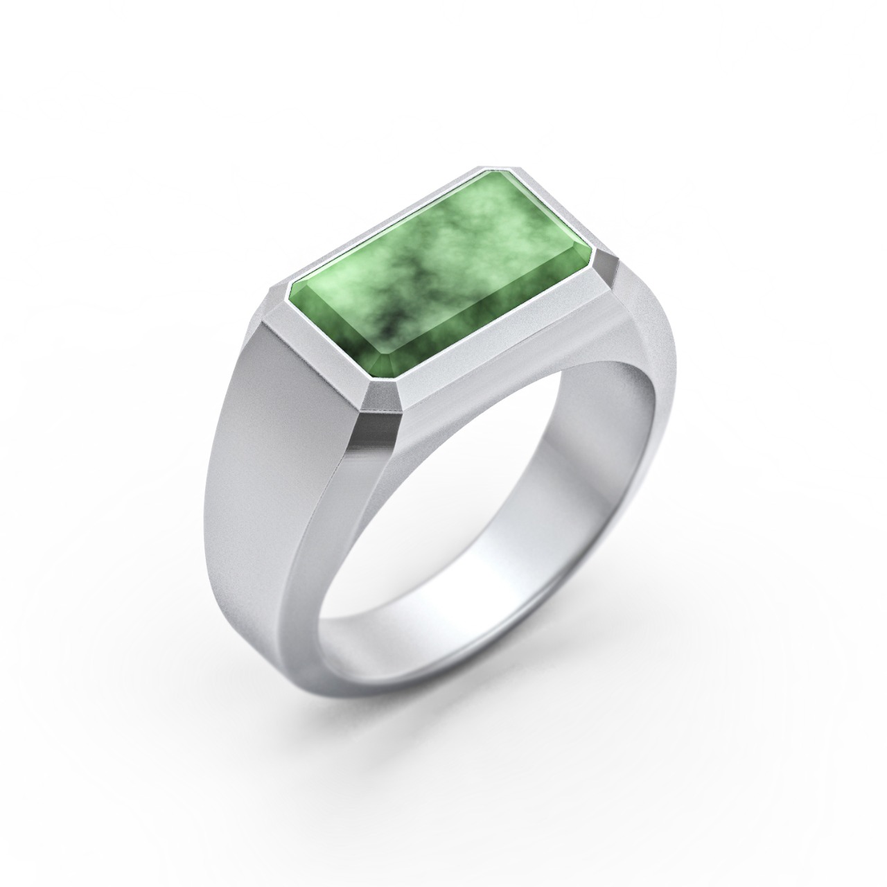 Мужской перстень с зеленым агатом из платины