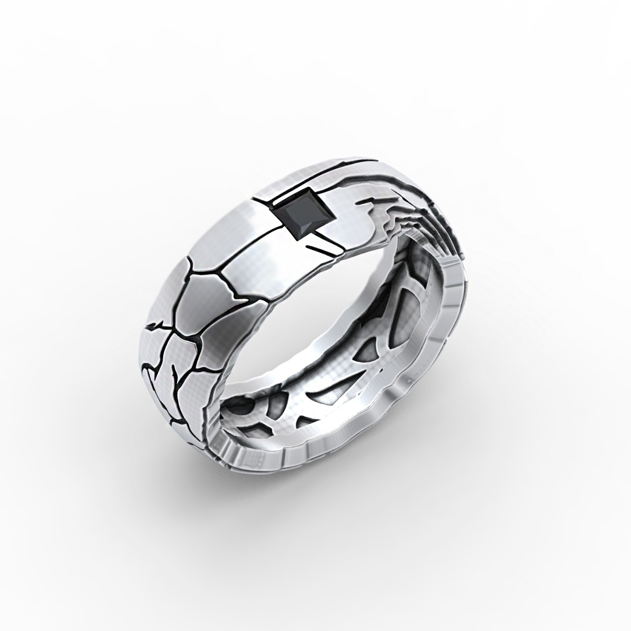 Мужское кольцо с черным бриллиантом(0,85 ct.) из платины Купить в Москве
