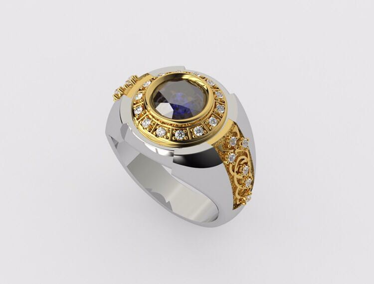 Мужской перстень с сапфиром(1,5 ct) из платины и золота