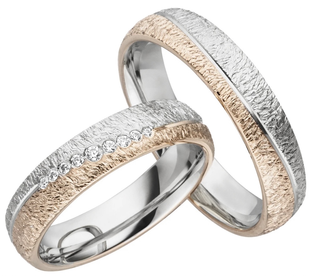 Обручальные кольца с бриллиантами(0,225 ct.) из золота и платины 