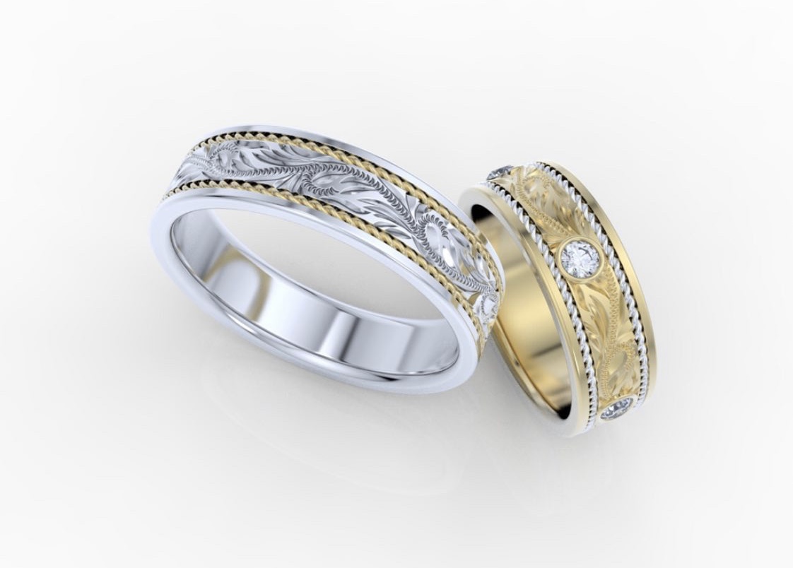 Обручальные кольца с бриллиантами(0,30 ct.) из платины и золота