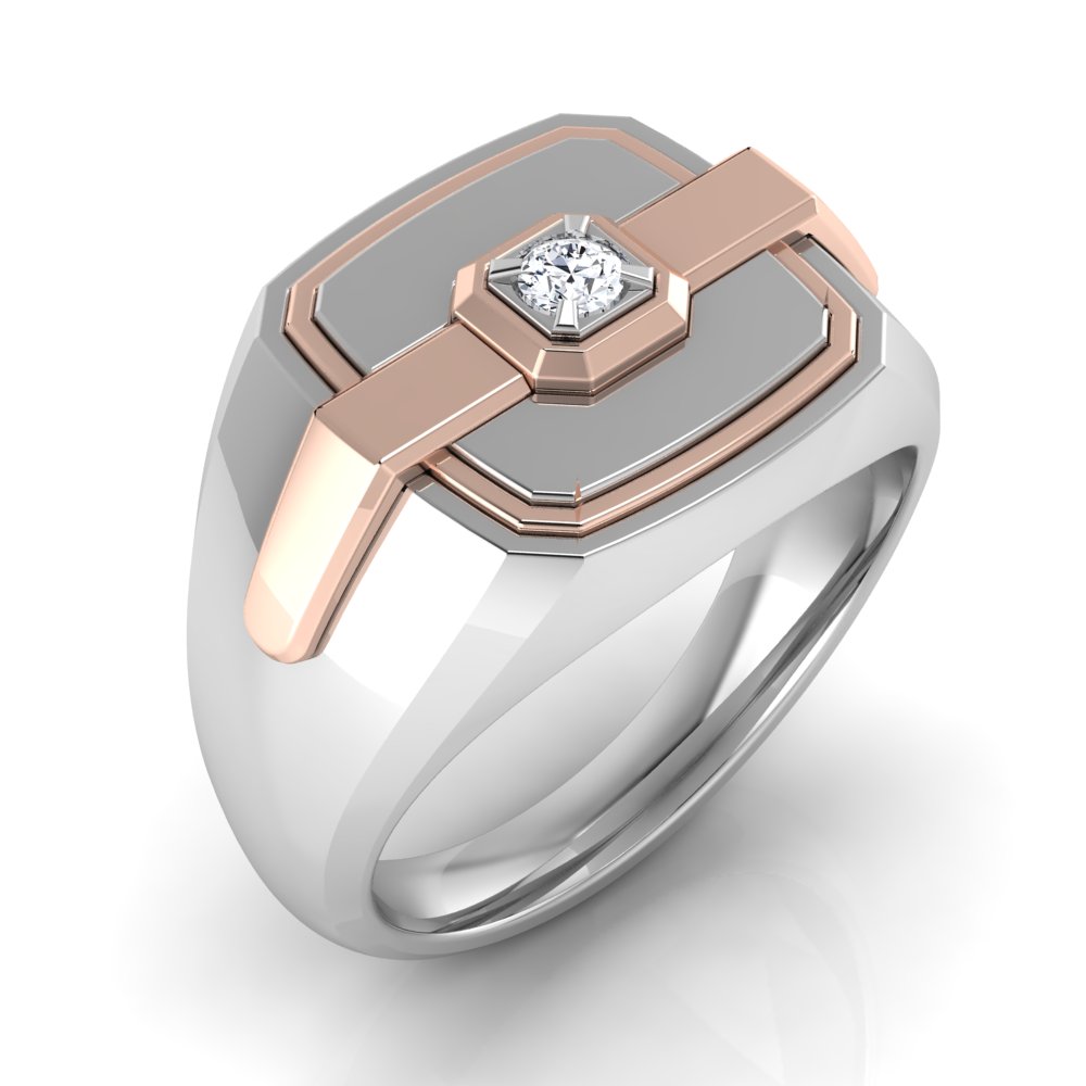 Мужское кольцо из платины и золота с бриллиантом(0,10 ct.)