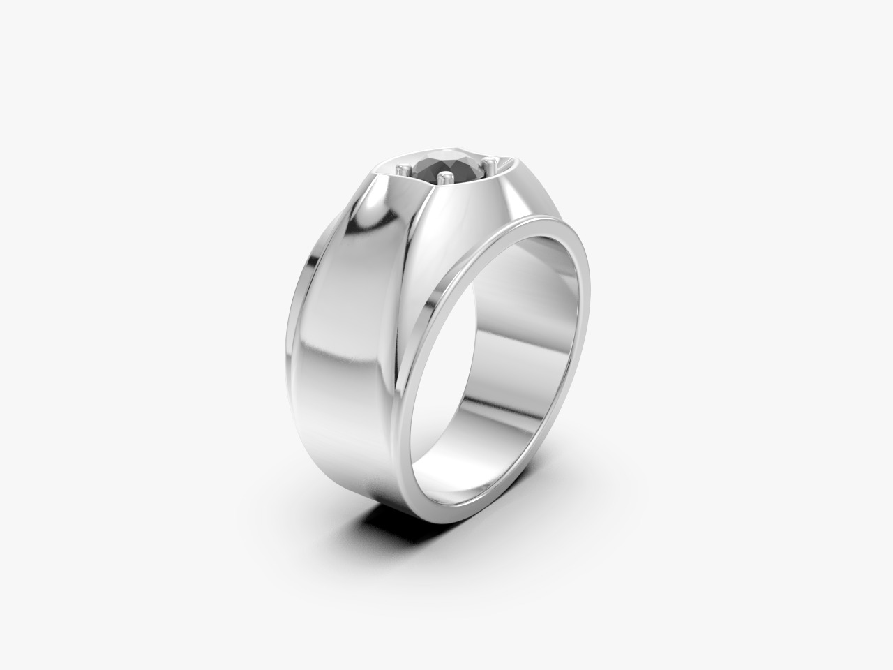 Мужское кольцо с чёрным бриллиантом(0,90 ct.) из платины 950 пробы
