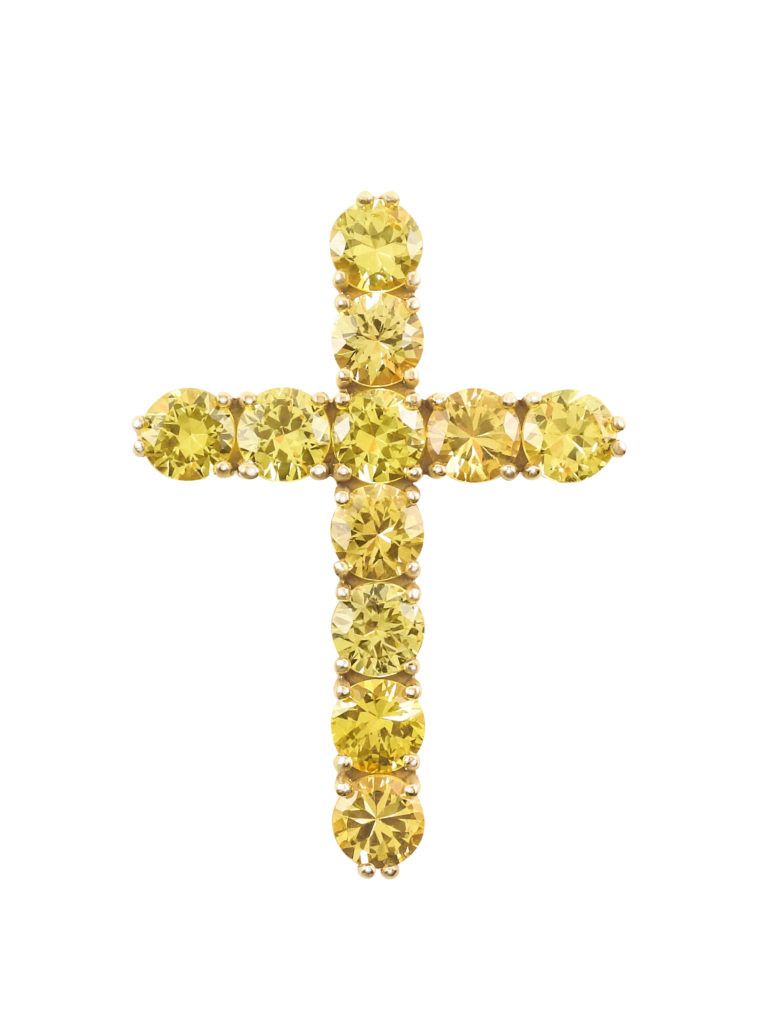 Крестик с жёлтыми бриллиантами(1,50 ct.) из золота 750